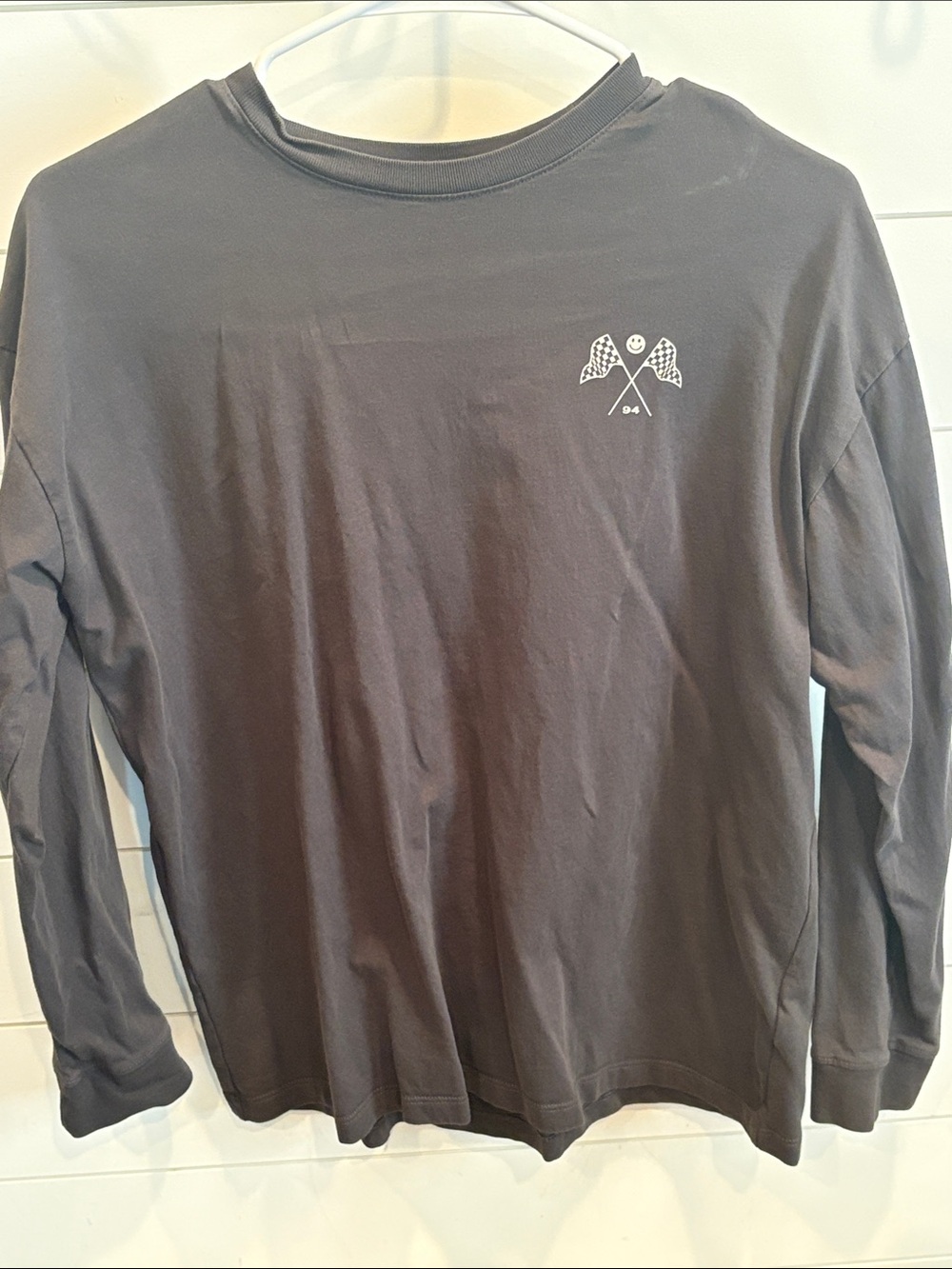 Old Navy Charcoal Gray Long-Sleeve Tee with Small Flag Logo